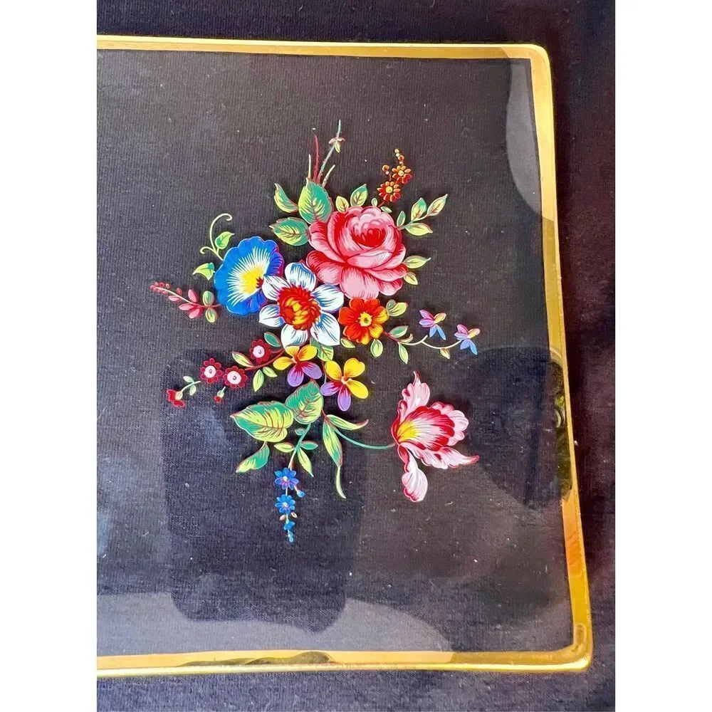 Vintage Silver City Glass NOS Floral Hand Painted Serving Tray Beautiful